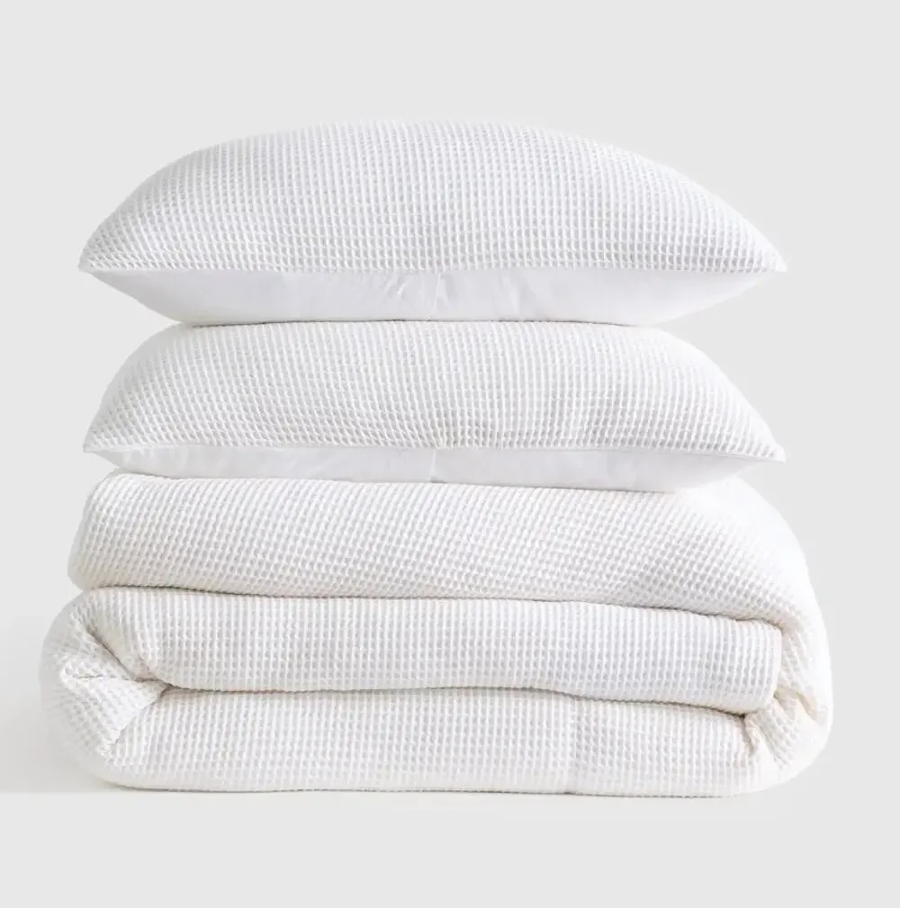 NWT Quince 100% Organic Cotton Waffle Duvet Cover 3Pc Set King Cal King White
